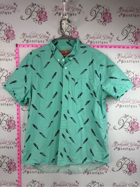 Brooklyn Cloth shirt tee Mint Short-Sleeve Button-Down Shirt with Feather Print